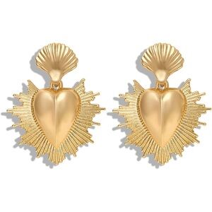 Statement Gold Sacred Heart Shell Drop Earrings  New
